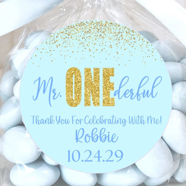 pastel blue onederful birthday stickers