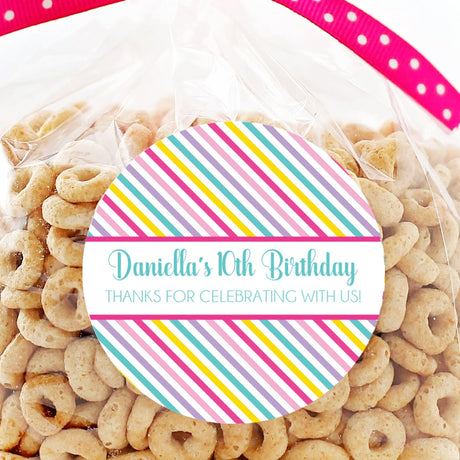 pastel striped rainbow birthday sticker