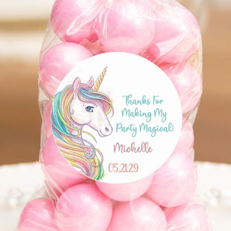 pastel unicorn birthday sticker with watercolor rainbow mane