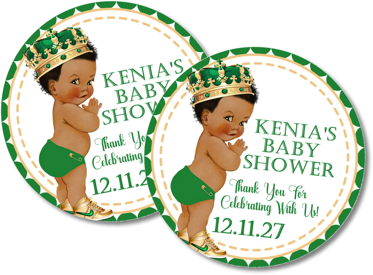personalized baby shower sticker with crown design