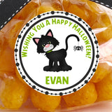 personalized black cat halloween sticker with festive halloween wording
