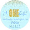 personalized blue and gold 1st birthday favor labels