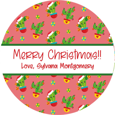 personalized cactus christmas gift sticker