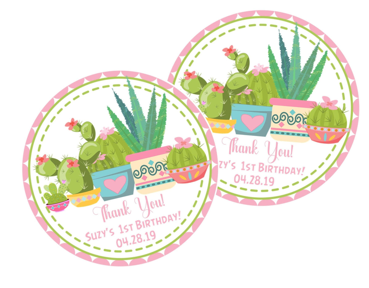 personalized cactus themed party favor labels