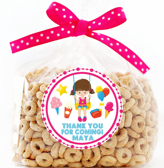 personalized circus theme birthday stickers for girls