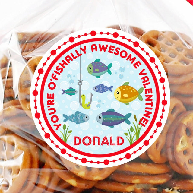 personalized fish valentine sticker with colorful underwater fish