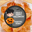 personalized frankenstein halloween sticker with pumpkin