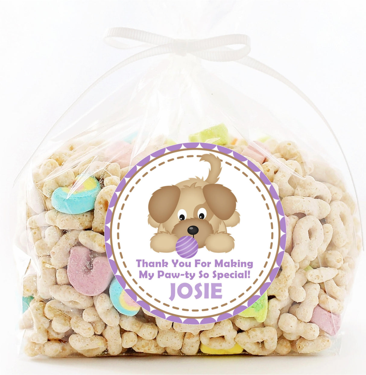 personalized lavender dog themed sticker for kids’ birthday