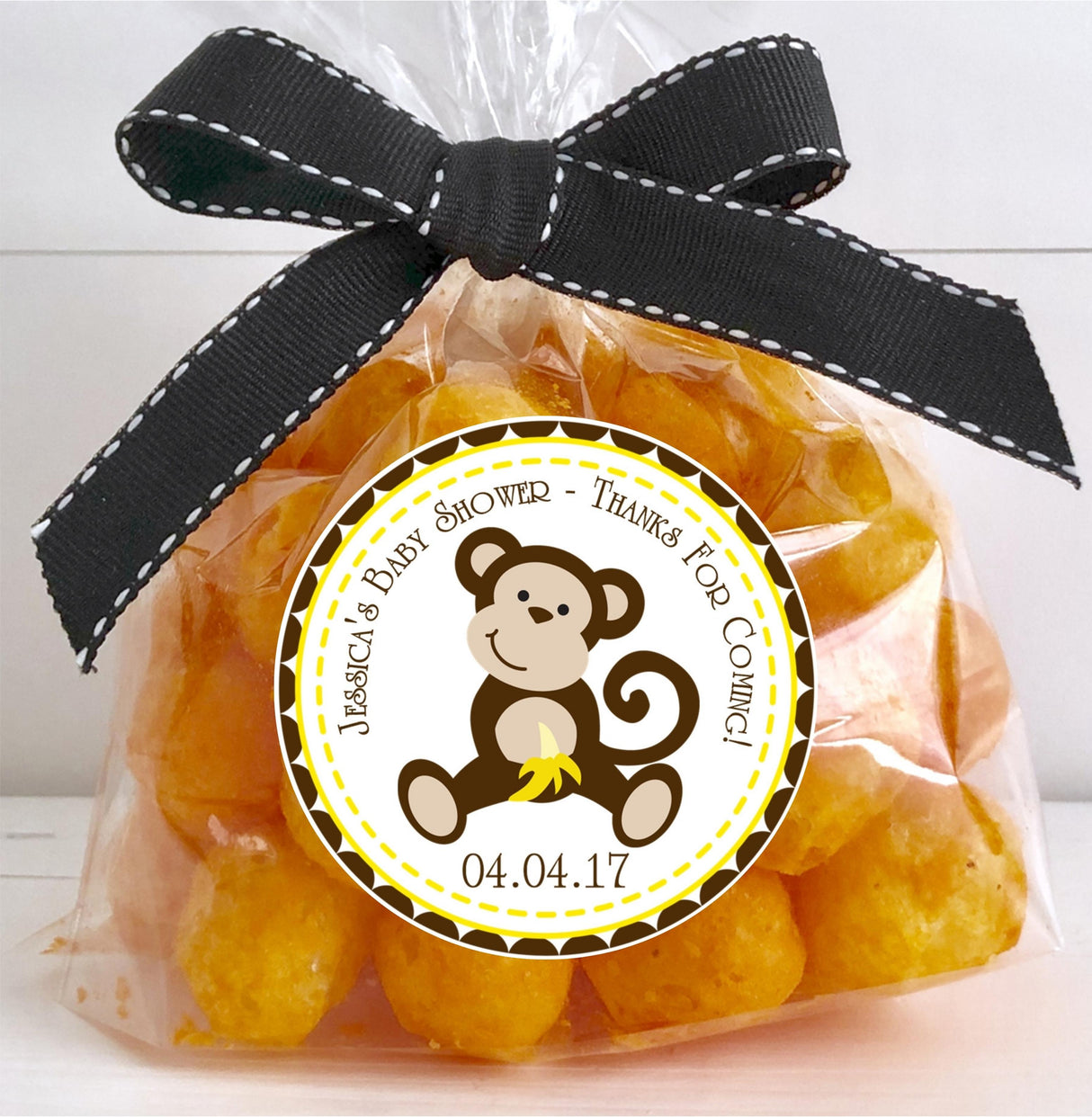 personalized monkey thank-you sticker for baby shower favors