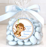 personalized monkey thank-you sticker with blue border