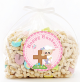 personalized pastel easter lamb sticker with cross and basket design