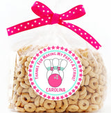 personalized pink bowling thank you sticker