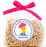 personalized pink duck thank-you sticker for baby shower favors