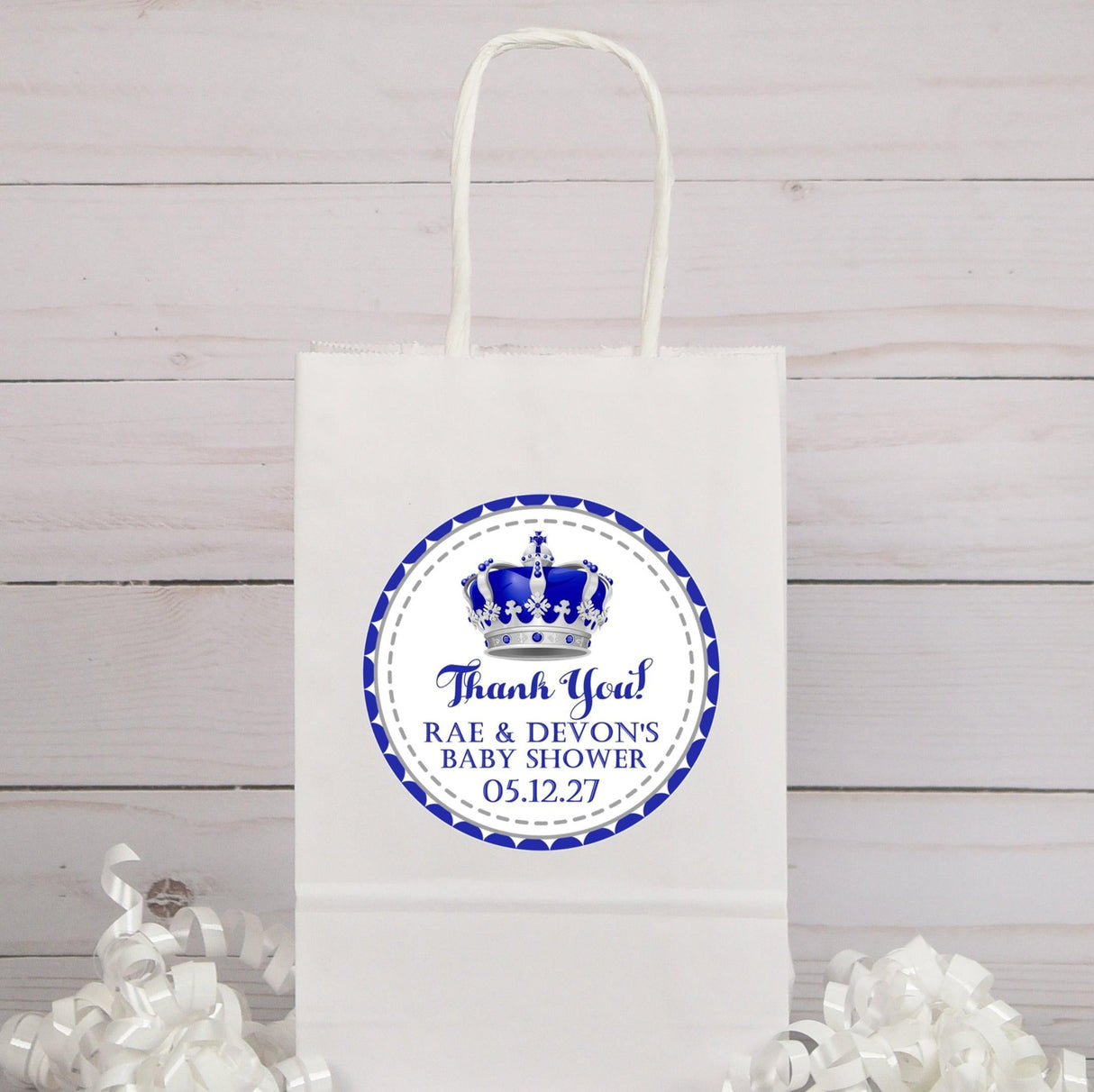 personalized royal blue and silver thank-you sticker