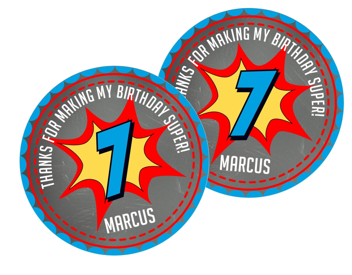 personalized superhero party stickers