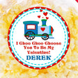 personalized train valentine sticker with colorful locomotive