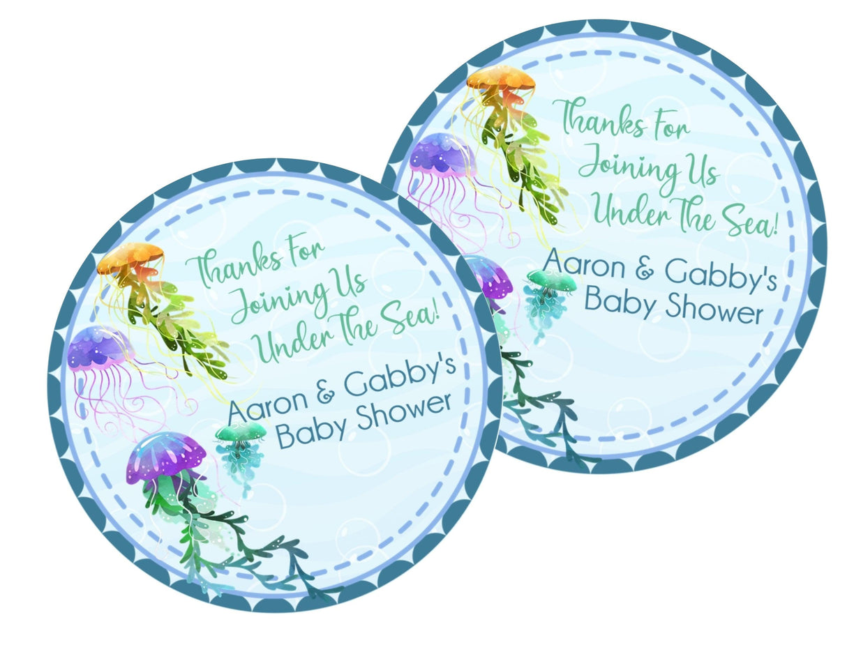 personalized under the sea favor label for baby shower