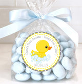 personalized yellow duck thank-you sticker for baby shower favors