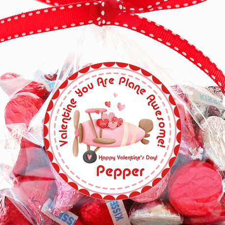 pink airplane valentine stickers with hearts