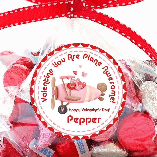 pink airplane valentine stickers with hearts