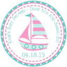 pink and aqua sailboat baby shower sticker with thank you for sailing by wording