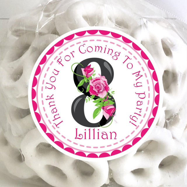 pink and black floral birthday sticker