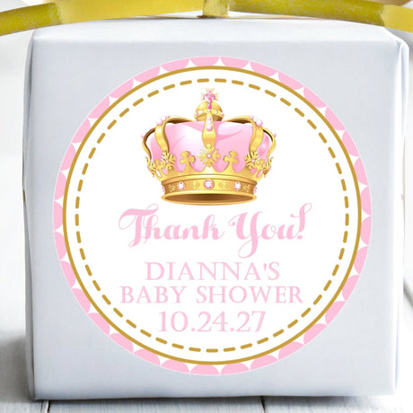 pink and gold royal crown baby shower sticker