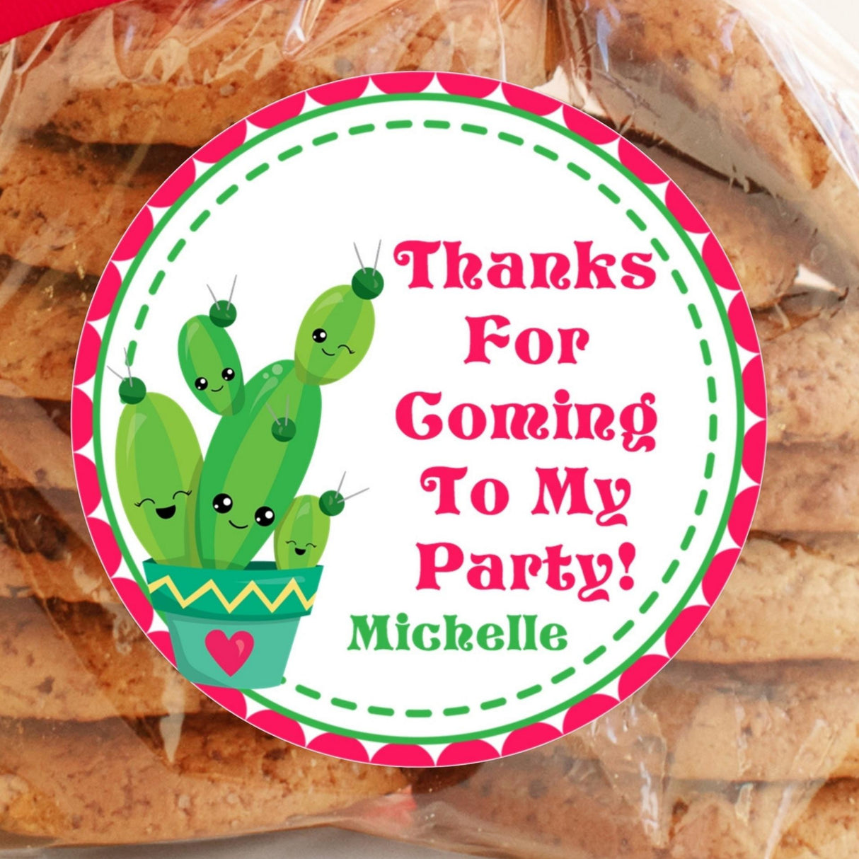 pink and green cactus birthday sticker personalized