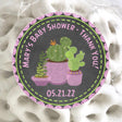 pink and green cactus succulent baby shower sticker with patterned pots and pastel accents