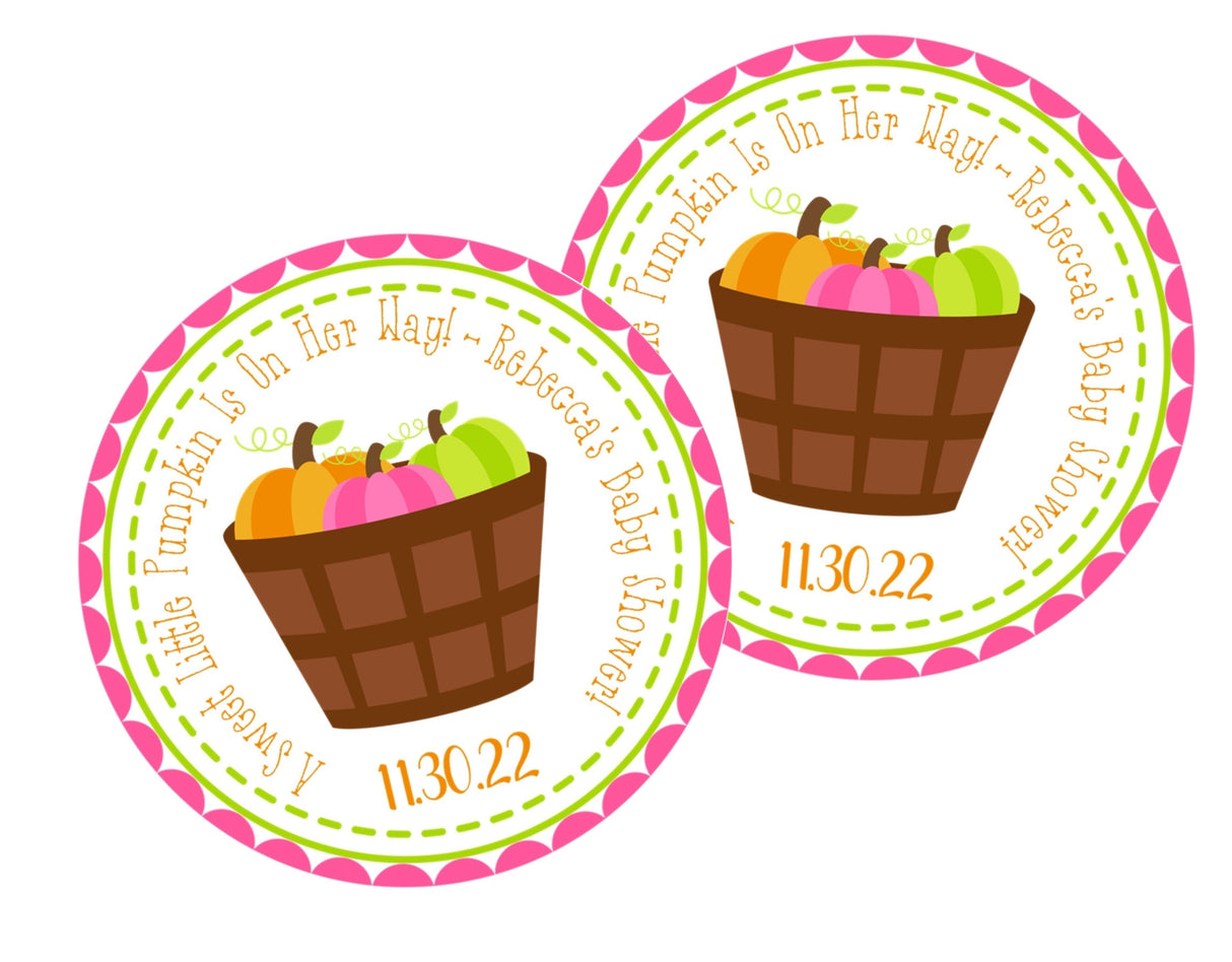 pink and green pumpkin baby shower sticker