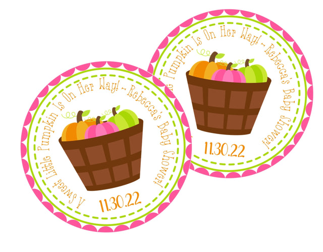 pink and green pumpkin baby shower sticker