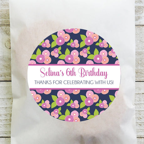pink and purple floral birthday sticker