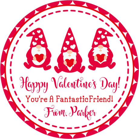 pink and red gnome friends holding hearts classroom valentines sticker