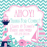 pink aqua nautical baby shower sticker with lighthouse sailboat and whale design