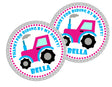 pink aqua tractor birthday sticker