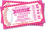 pink baseball ticket invitations girls party theme