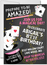 pink black magic birthday party invitations magician hat design