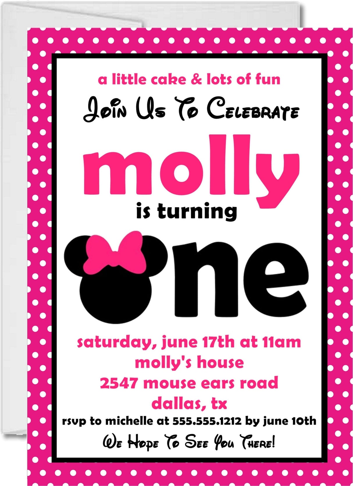 pink black mouse invitation cards girls birthday party style