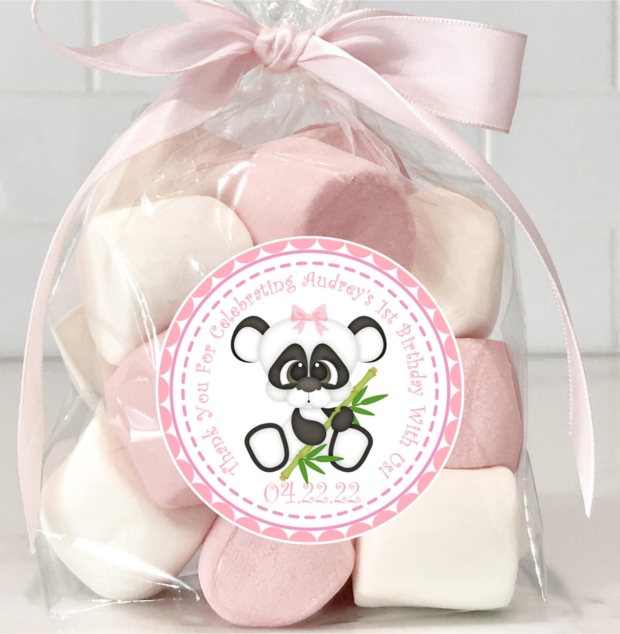 pink bow panda birthday sticker design