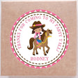 pink cowgirl riding pony birthday sticker