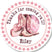 pink cowgirl theme favor sticker with boots illustration and personalized text
