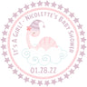 pink dinosaur baby shower sticker with soft pastel theme