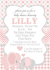 pink elephant baby shower invitations pastel theme