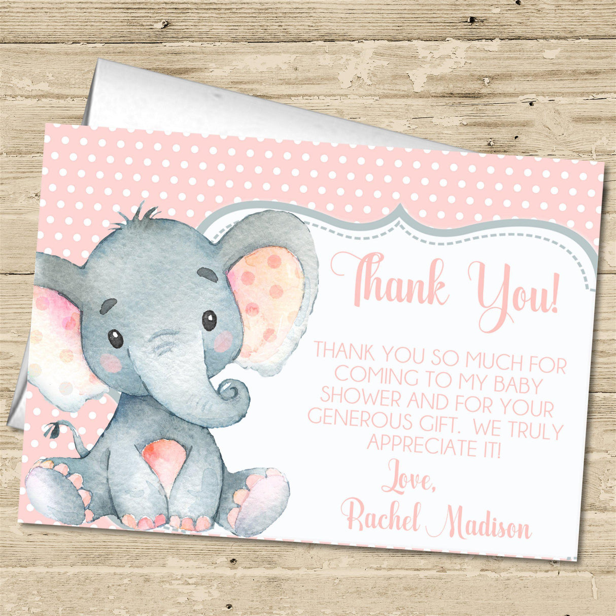 pink elephant baby shower thank you notes