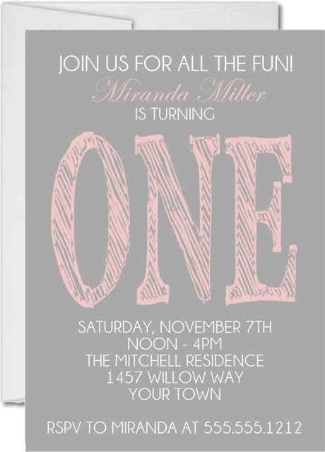 pink first birthday invitation cards minimalist celebration style