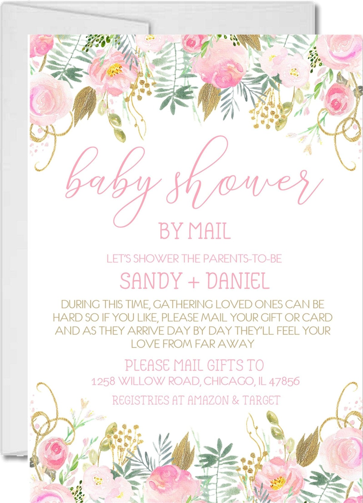 pink floral baby shower by mail invitation cards elegant garden style