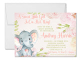 pink floral elephant invitation cards feminine storybook style