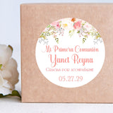 pink floral mi primera comunión sticker design