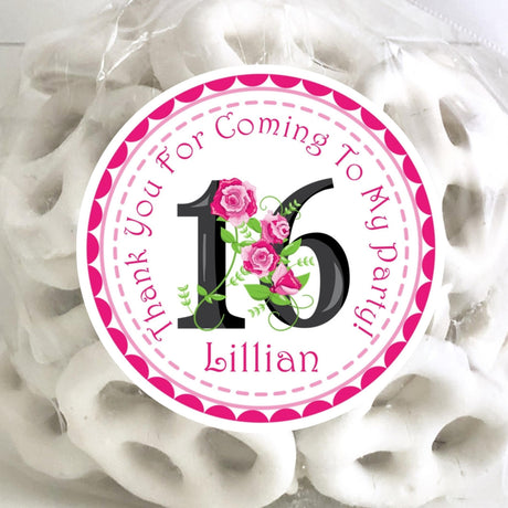 pink floral sweet 16 birthday sticker