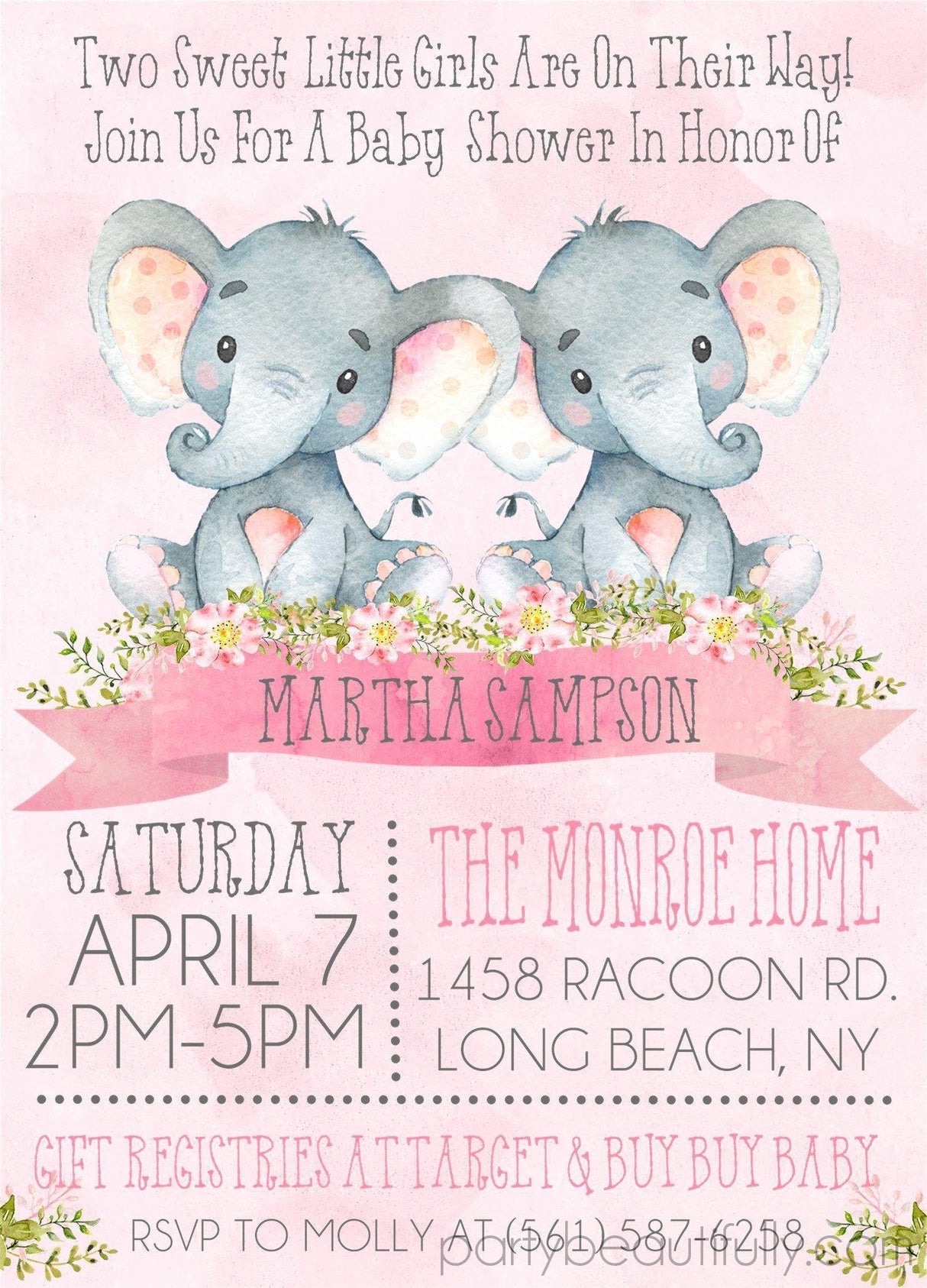 pink girls twin elephant baby shower invitations pink theme